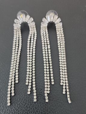 Silver Crystal Fringe Drop Earrings - Brand